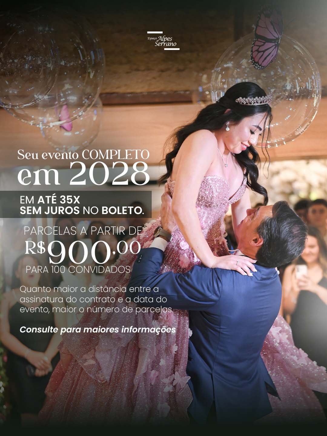 Seu evento completo, no Grupo Villa Festas, parcelado em até 35x sem juros!